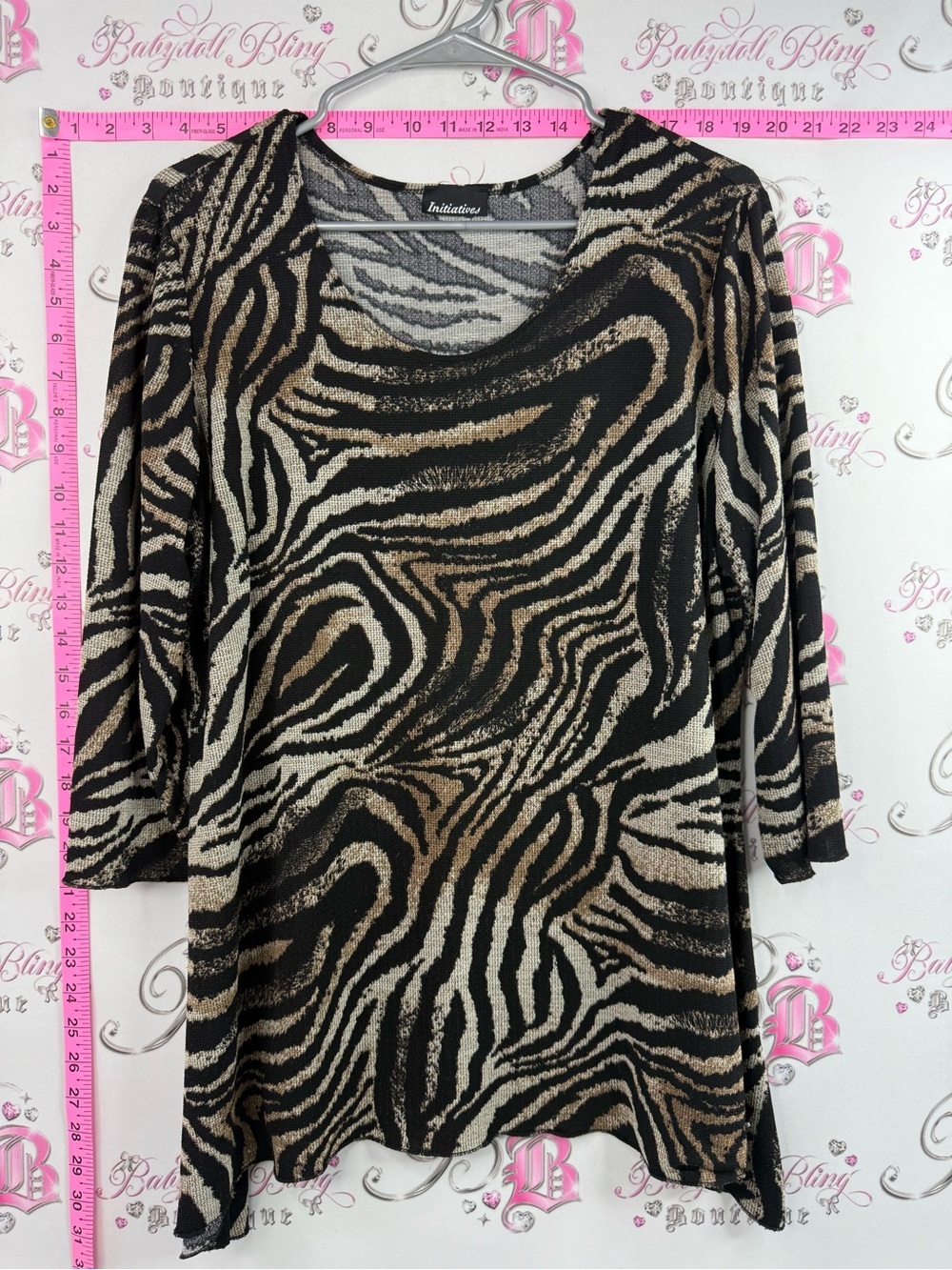 Initiatives shirt Women's Zebra-Print Scoop Neck Blouse in Black and Tan